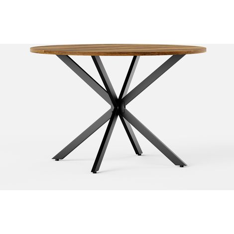 Table ronde style campagne avec pieds en X en acier, 120 cm, couleur brun rétro et noir (1/5)