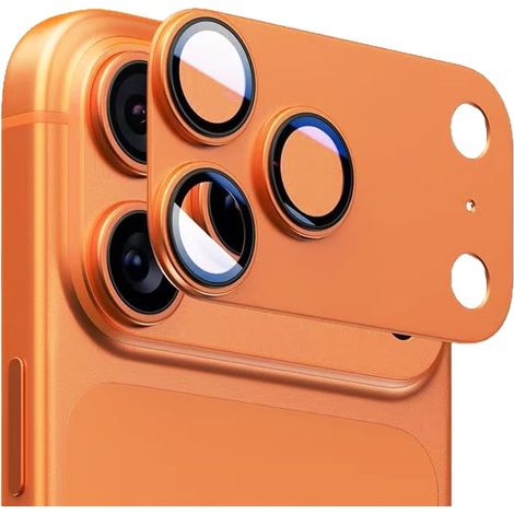 Caméra Arrière Protecteur pour iPhone 17 Pro Max, 9H Verre Trempé Protecteur D’objectif, Alliage Aluminium, Plaque Métallique Mat, Anti-Rayures, Compatible avec La Coque, Orange