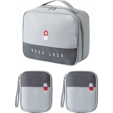 3 Pcs Sac de Rangement de Médicaments, Trousse de Premiers Secours Portable Boîte Médicale, Trousse de Secours Vide, Sac durgence Médical Imperméable Les pour Maison Voyages Camping, Gris (1/5)
