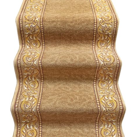 Passatoia Scala Bordata Ingresso Corridoio Tappeto Cucina Gradini 100% Made In Italy Stile Barocco Beige - 67x300 cm