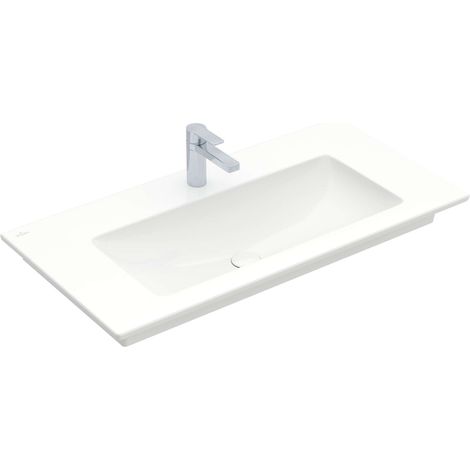 Piani con mobile, 1000 x 500 mm, Angolari, per rubinetteria 3 fori, foro centrale forato, senza troppopieno, Porcellana sanitaria White CeramicPlus (1/4)