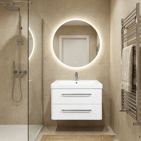 Meuble Salle de Bains avec vasque/lavabo TAHITI 80 suspendu laqué Blanc brillant avec plan résine (1/5)