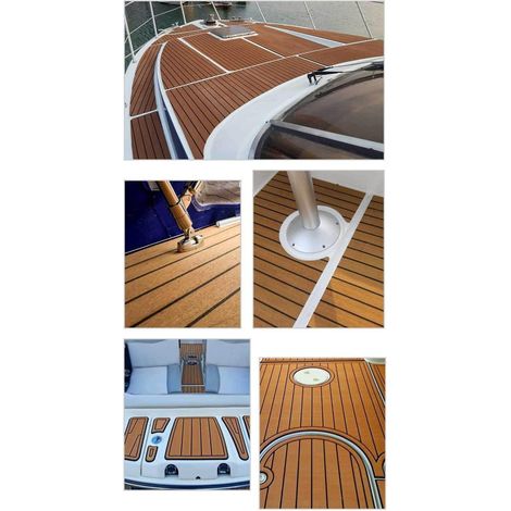 Feuille de teck auto-adhésive en mousse EVA de 6 mm pour bateau, yacht, tapis de sol en mousse synthétique, marron, 240 x 45 cm (1/5)