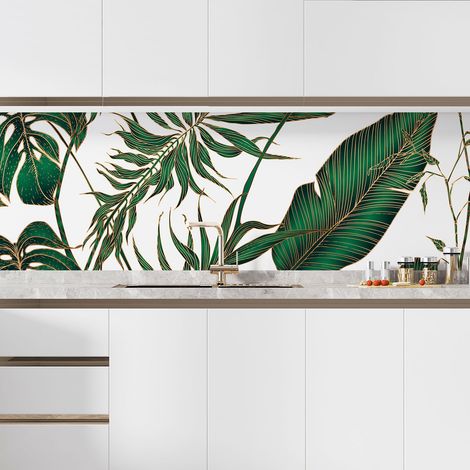 Crédence adhésive cuisine - Feuilles tropicales - 60x240 cm - Adhésif + Protection BRILLANTE (1/5)