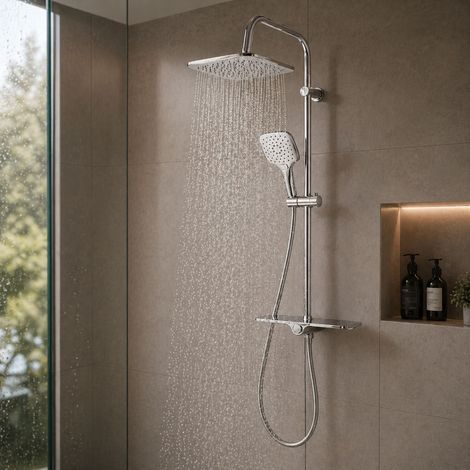 Colonna doccia win con mensola regolabile cromo lucido e design moderno