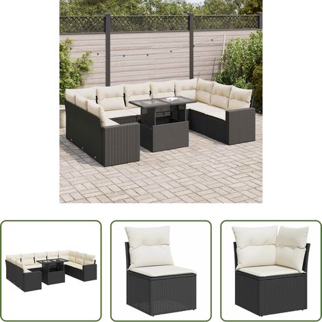 vidaXL Canapé en résine - Salon de jardin 10 pcs avec coussins noir résine tressée (1/5)