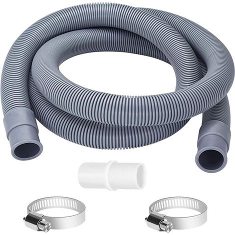 Tuyau Machine à Laver et Lave Vaisselle 2 m, Rallonge de Tuyau de Vidange Ø 20mm, Flexible de Vidange avec raccord de tuyau et colliers, Pour Laveuse, Lave-Vaisselle et Sécheuse (1/5)