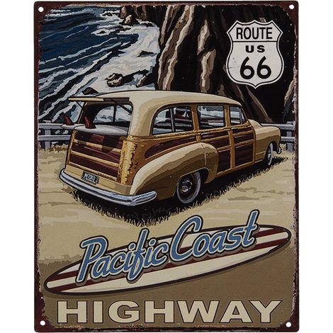 Plaque décorative murale en fer beige avec motif voiture et texte de dimensions 20 x 25 cm - PANGIVO