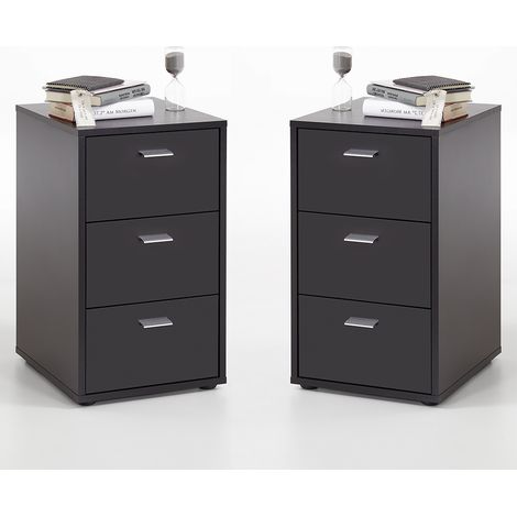 Nachttisch mit 3 Schubladen, 2er Set, in schwarz, VUKA-10, für Boxspringbetten geeignet, B/H/T ca. 35/62,4/39,9 cm (1/5)
