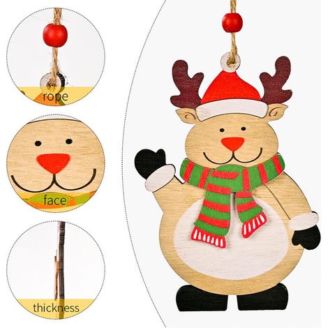 Lot de 3 pendentifs en bois imprimés pour Noël, décoration pour sapin de Noël, fenêtre, table, centre commercial, fête (1/5)