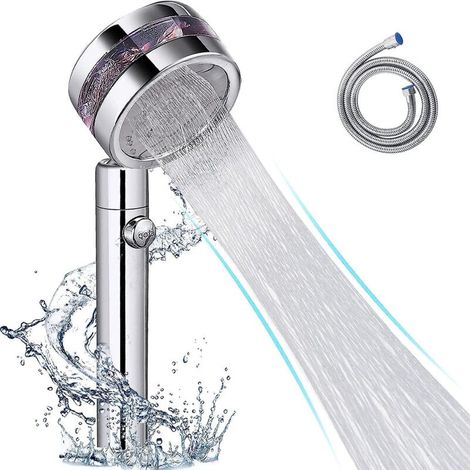 Pommeau de douche haute pression avec interrupteur marche/arrêt et flexible de 1,5 m pour une pression d'eau accrue et des économies d'énergie. (1/5)