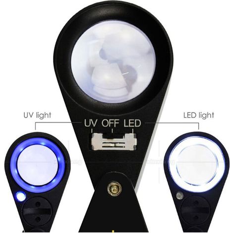 40x Loupe Bijoux Loupe LED/UV 21mm Triplet Lentille Verre Optique Poche Gem Loupe Outil Bijoutier, Timbre Philatéliste, Numismatique Numismatique (1/4)