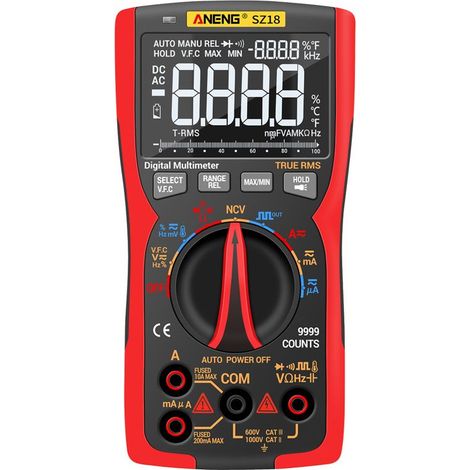 Multimetro digitale 9999 conti, T-RMS, display LCD universale, misura di tensione e corrente AC/DC, capacità, diodi, continuità, frequenza, resistenza (1/5)
