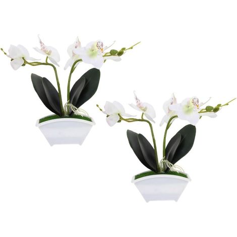 Plante Artificielle en Pot Phalaenopsis Blanc 2pcs Fleurs en Soie Réalistes pour Décoration de Mariage et Intérieur Design Délicat Minimaliste (1/5)