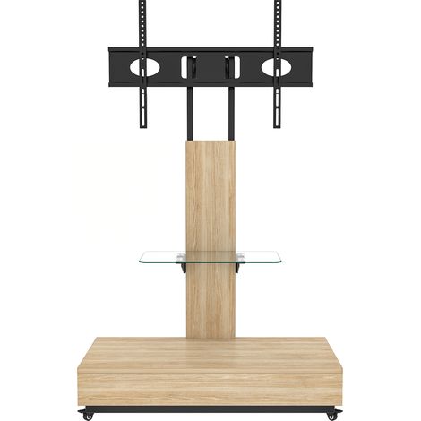 Meuble tv mobile 80x40 cm avec tiroirs, hauteur réglable, pour écran 32 à 75 pouces, finition naturelle