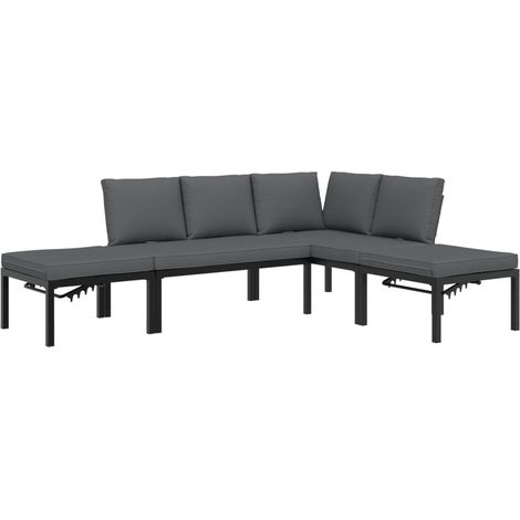 Set Divani da Giardino 4 pz con Cuscini in Alluminio Nero vidaXL (1/5)