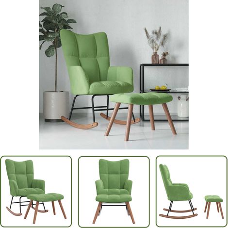 The Living Store Schaukelstuhl mit Hocker Samt Hellgrün - Samtsofa - Relaxsessel - Schaukelstuhl - Lounge Chair - Gemütlicher Stuhl (1/5)