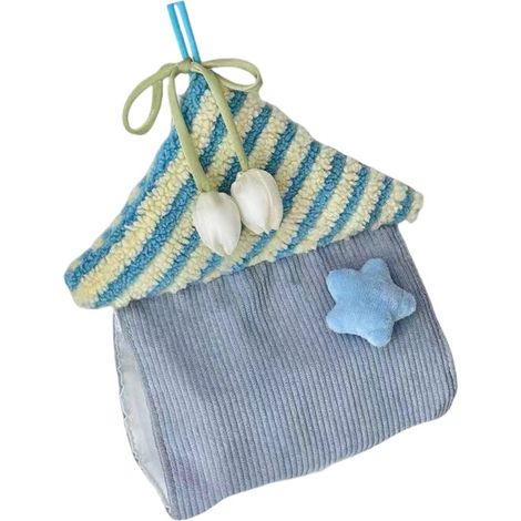 Dispensador de pañuelos de franela colgante con forma de casa, - Azul