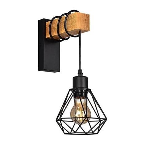 BARCELONA LED Applique murale vintage avec 1 ampoule design industriel, lampe rétro en acier et bois, blanc, marron (1/4)