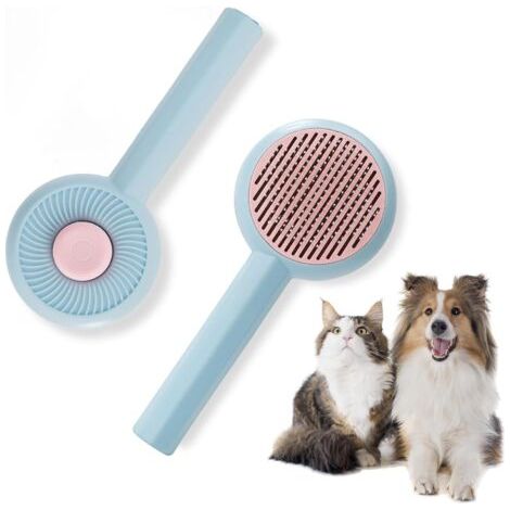 BUNTHAUS Bleu Peigne pour chats et chiens avec fonction de nettoyage automatique, destiné à enlever les poils sous jacents et les poils enchevêtrés, pour la coiffure des animaux de compagnie. (1/5)