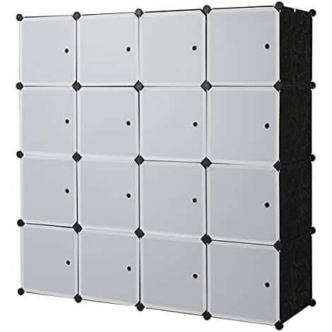 Modular Storage Unit, 16 Cubes, Plastic Shelving Unit with Doors, for Clothes, Shoes, Books, Easy Assembly, Black (1/5)