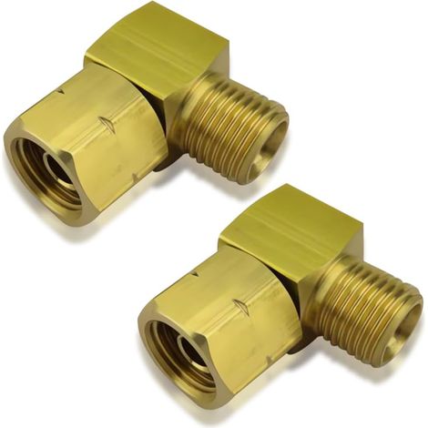 Lot de 2 équerres de raccordement de gaz gauche 90 ° - 1/4" gauche AG x IG en laiton - Raccord d'angle 90° - Tuyau de gaz 1/4" - Raccord rapide - Filetage intérieur x filetage extérieur DN8 - Pour (1/5)