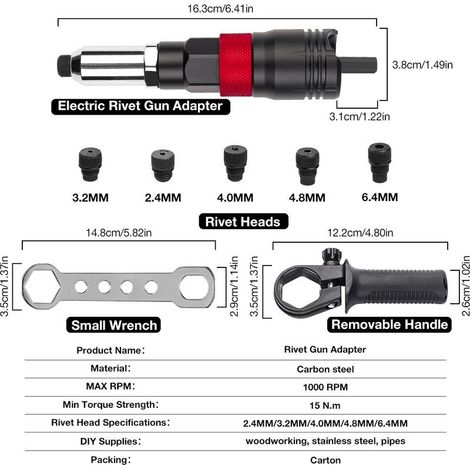 Tête de conversion pour riveteuse électrique noire – Riveteuse à mandrin automatique, outil de rivetage à tire-fond pour écrous, corps en aluminium (1/2)