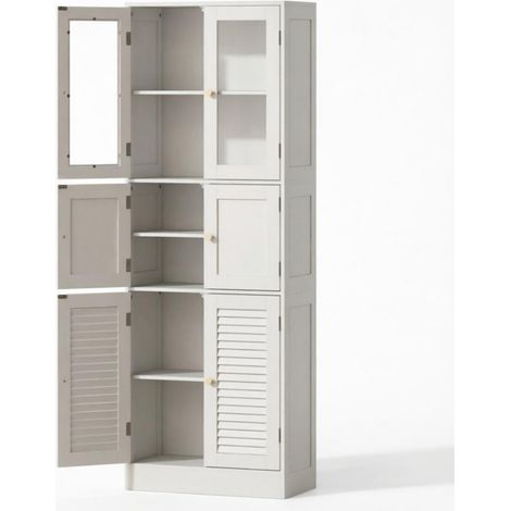 Armario alto de baño de MDF y vidrio con 6 puertas 60 x 30 x 170 cm MODENUIT (1/5)
