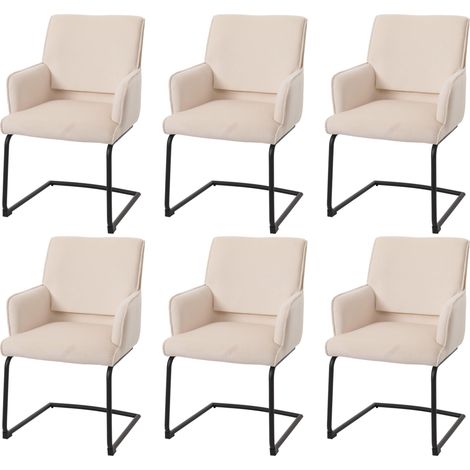 [NEUWERTIG] 6er-Set Freischwinger HHG-416, Esszimmerstuhl Küchenstuhl Stuhl, Stoff/Textil Öko-Tex creme-beige (1/5)