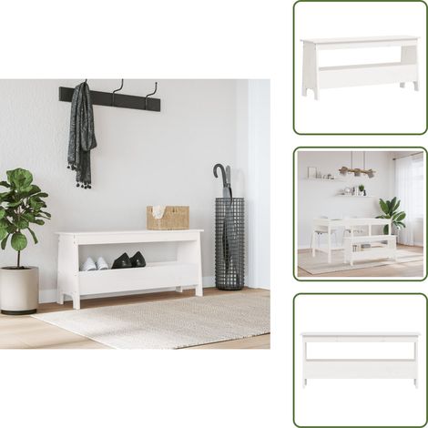 The Living Store Flurbank Weiß 100 x 28 x 45 cm Massivholz Kiefer - Massivholz Kiefer (1/5)