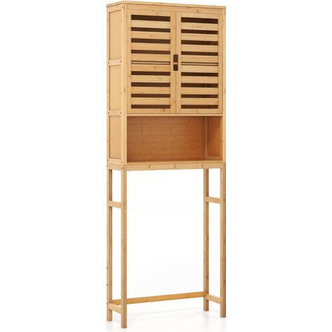 Mueble de baño sobre el inodoro 62 x 23 x 170 cm con almacenaje abierto y oculto estilo natural fabricado en bambú y MDF 200017454