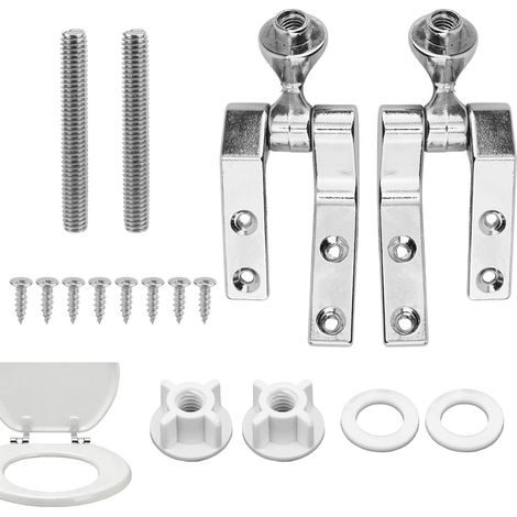 Kit Remplacement de Charnières pour Abattant WC, Charnières Métalliques Universelles avec Boulons, Vis, Écrous et Rondelles pour la Plupart des Abattants de WC en Bois, Installation Facile (1/5)