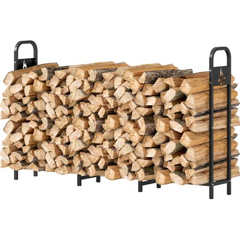 Support à bûches extérieur en métal, capacité de 300 kg, avec pieds renforcés et foyer découpé, noir (1/5)