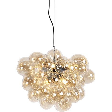 QAZQA Lampada a sospensione tavolo soggiorno uvas - Art déco - Vetro,Acciaio - Nero/Oro/Ottone - Sfera Max. 8 x Watt (1/5)