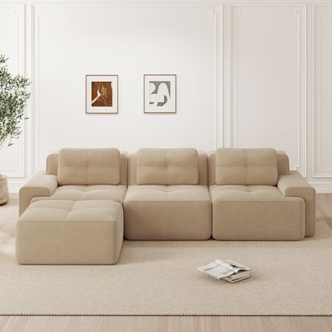 Divano angolare modulare 3 posti beige, senza montaggio DESVIAE (1/5)