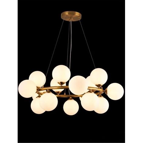 Lampadario A Sospensione In Metallo Bronzo Con 15 Sfere Sfera Bianca Attacco G9 (1/4)