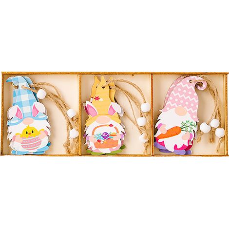 Boîte En Bois 3 Cases Pâques, Décoration Murale Rangement Carotte et Lapin Nain, Ornement Suspension Festif (1/3)
