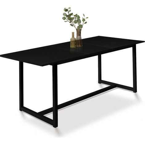 Idmarket – Table à manger extensible rectangle 6-10 personnes – Plateau en bois noir – Pieds en métal noir – Longueur 160-200 cm – Style industriel (1/5)