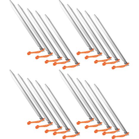 20 piquets de tente robustes en forme de V avec corde pour le camping, 23 cm, blanc argenté (1/5)