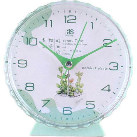 Réveil de chevet rond et silencieux, réveil de bureau pour étudiant, décoration pour bureau, chambre ou maison, réveil silencieux, vert. (1/5)