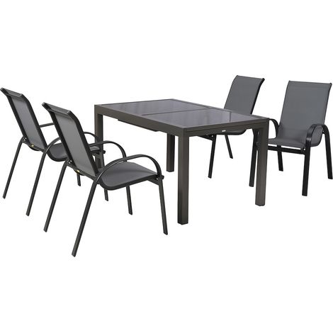 Amalfi Set 5tlg Alu/Textil Ausziehtisch 150 (210) x 90 cm
