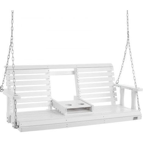 Hollywoodschaukel Zedernholz, 1523x710x600mm, Terrassenschaukel für Hof und Garten, verbesserte Tragkraft von ca. 400 kg, robuste Schaukelstuhlbank mit Aufhängeketten für den Außenbereich, weiß (1/5)