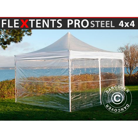 Pop up gazebo FleXtents PRO Steel 4x4 m Clear, incl. 4 sidewalls