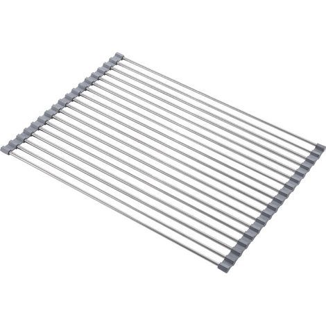 Escurridor de platos enrollable, 100% libre de BPA, plegable, ideal para frutas, verduras y platos, acero inoxidable con revestimiento de silicona, 47 x 38 cm, negro. (1/5)