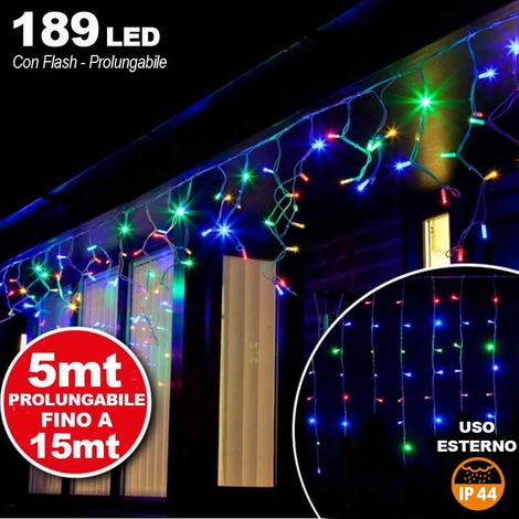 Tenda Cascata Luminosa Multicolore 510x90 cm Prolungabile Fino a 15MT 189 LED (1/5)