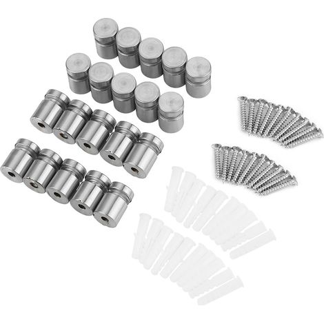 Lot de 20 vis de fixation pour verre en acier inoxydable, 12 x 20 mm, visserie pour miroirs et portes vitrées (1/5)