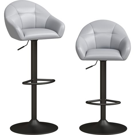 HOMCOM Bar Stools Adjustable Height Backrest Set of 2, Grey (1/5)