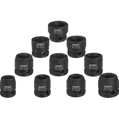 Hazet Schlag-Maschinenschrauber Steckschlüsseleinsatz Satz 900SK/10, 1/2 (12,5 mm) Vierkant hohl, Außen Sechskant-Tractionsprofil, 10-tlg., 13 - 24 (1/5)
