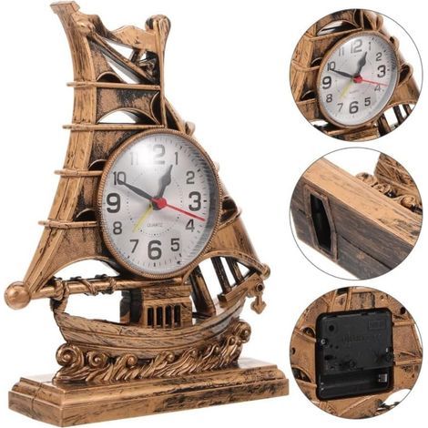 Wecker – Segelboot-Wecker fürs Schlafzimmer – Retro-Tischwecker – Sammleruhr – Bronze (1/5)