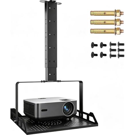 Support de projecteur de plafond avec plateau - Réglable en hauteur - Supporte jusqu'à 10 kg - Support mural universel pour projecteurs, appareils photo et DVD - Guide de câble dissimulé - 31 x
